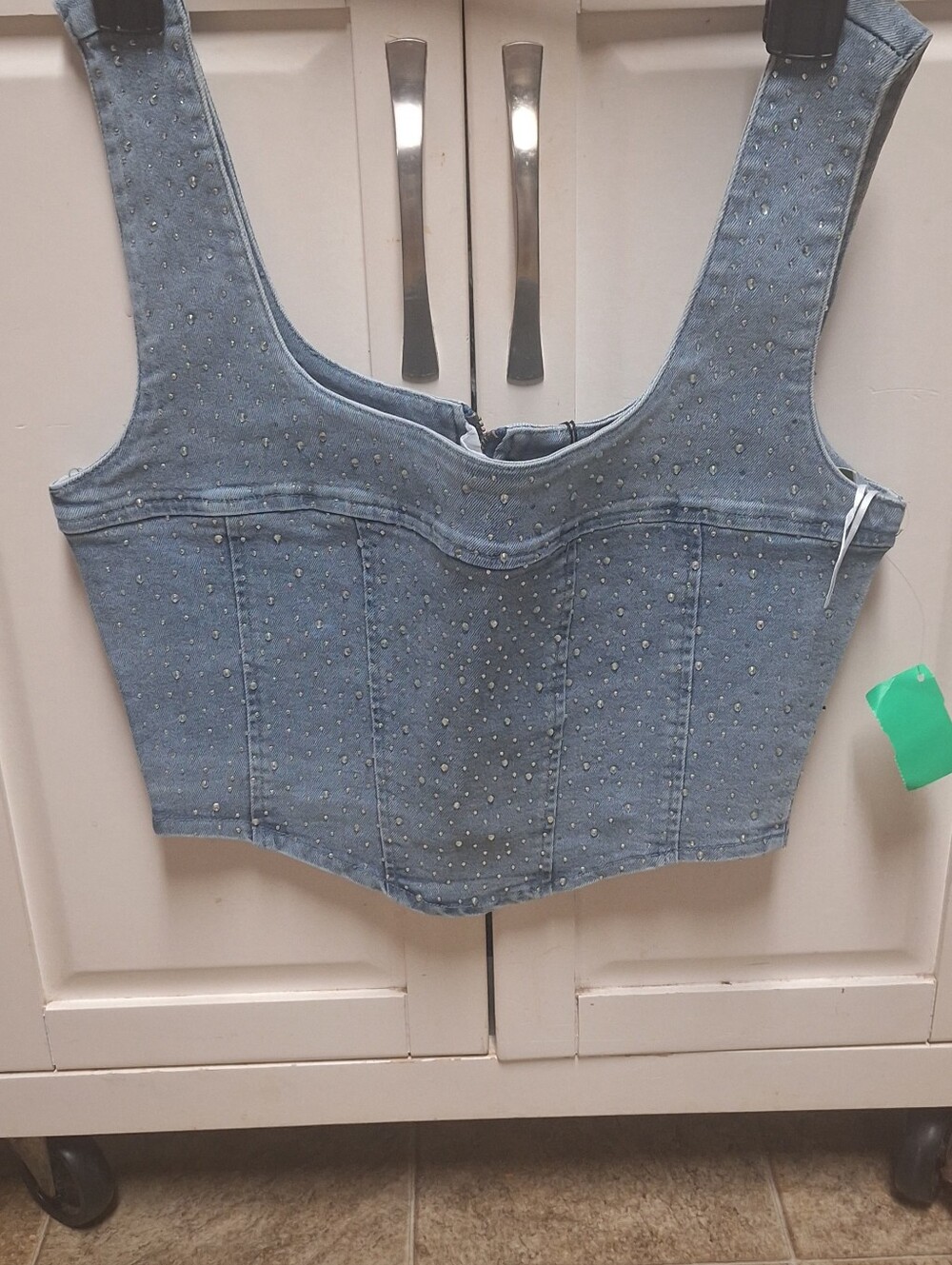Blue Denim Studded Crop Top - Women Size L